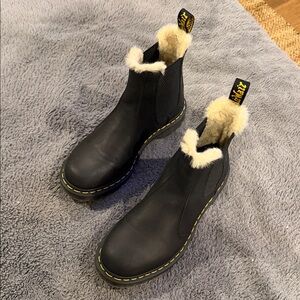 Dr. Martens Black Ankle Boots with Cream Fur